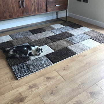 Brooklyn 21830 Modern Geometric Square Patchwork Blocks Soft Carved Durable Short Pile Beige/Grey/Brown Rug-Think Rugs-Rug Love - The Most Loved Rug Store